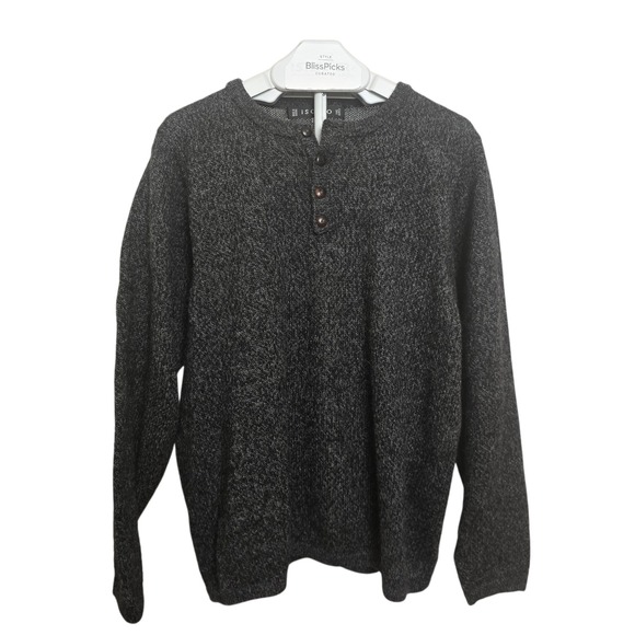 Iscayo Mens Pure Alpaca Wool Henley Sweater Charcoal Grey Marl Medium Bolivia